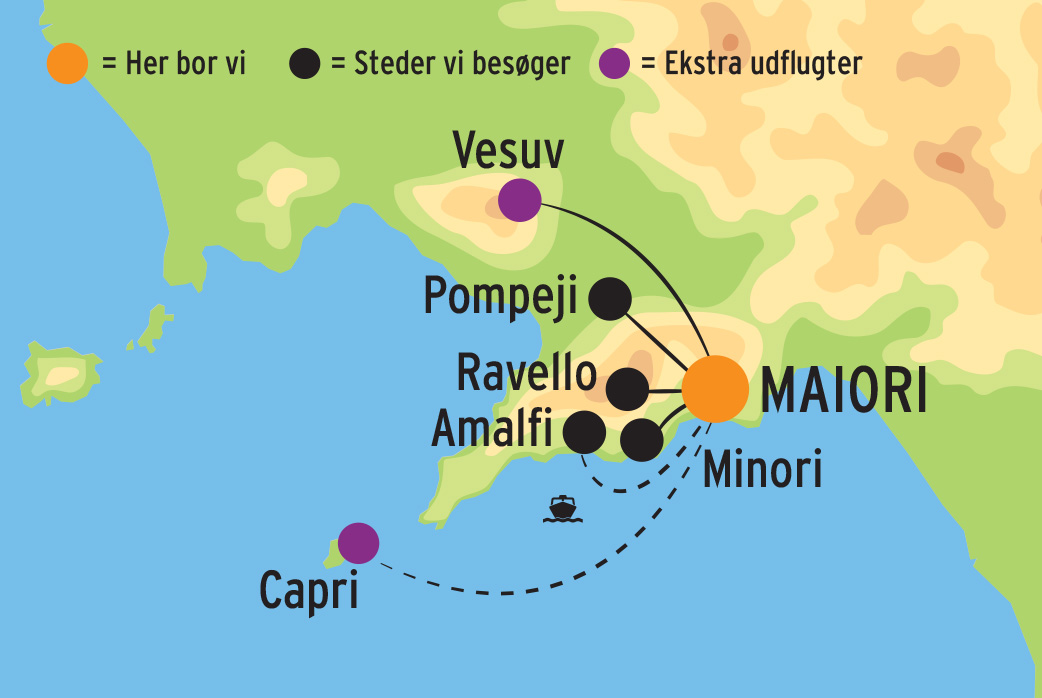 Kort over rejsen Vidunderlige Amalfi